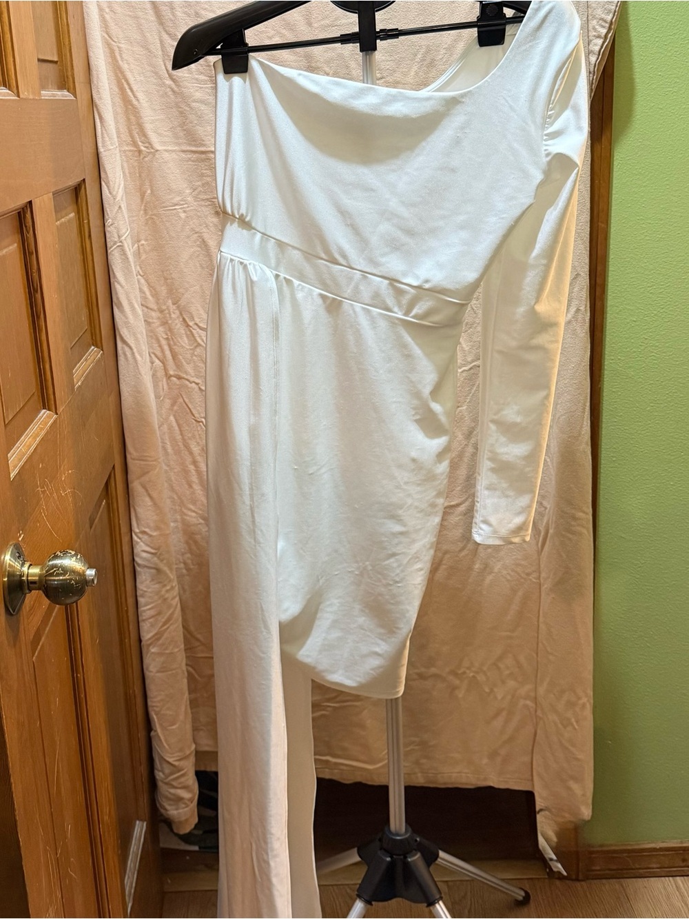 Fashion Nova White One Long Sleeve Shoulder Dress